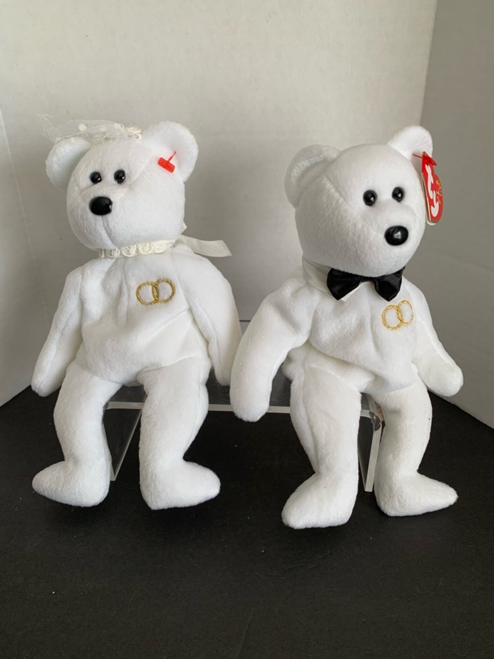 VTG Beanie Baby Ty Mr. & Mrs. Teddy Bears 2001 Bride Groom (NWT) White Wedding